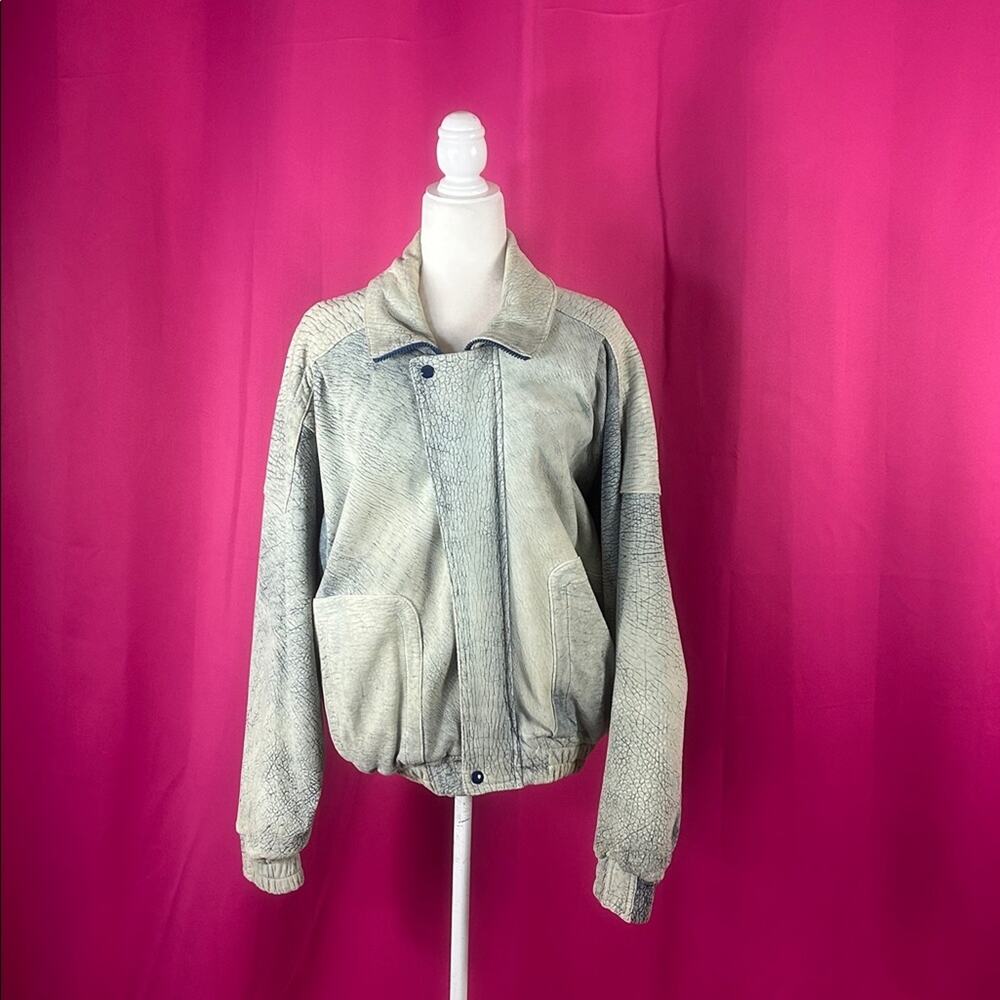 Vintage 80s Adler Leather Mfg. Co. California blue leather bomber jacket, Large